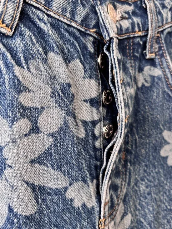 Free People Good Luck Printed Barrel Leg Jeans Laser Daisy - Picture 6 of 10